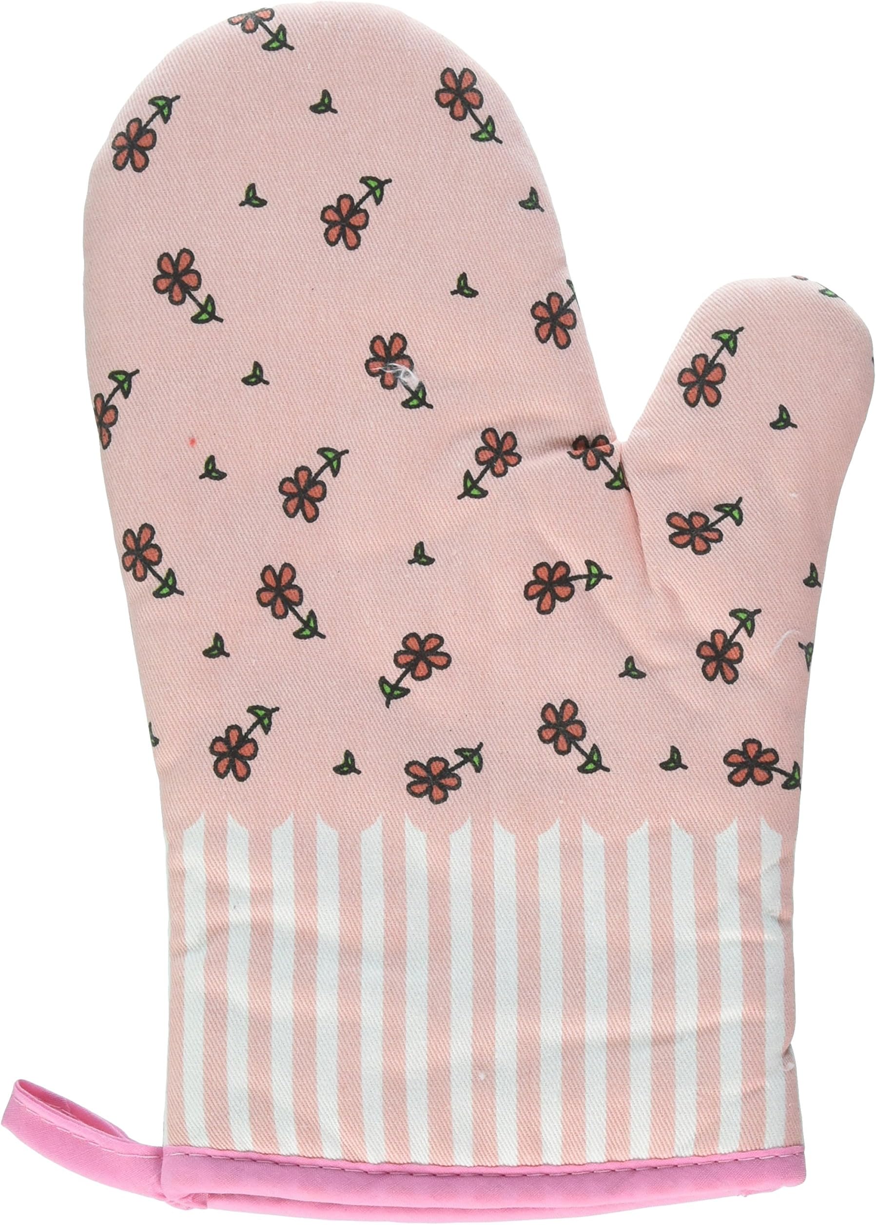 KinChi Glove Microwave BBQ Oven Cotton Baking Pot Mitts Cooking Heat Resistant Kitchen,100% Quilted Cotton with Thick Terry Cloth Lining, Set of 2 Mittens (Pink)