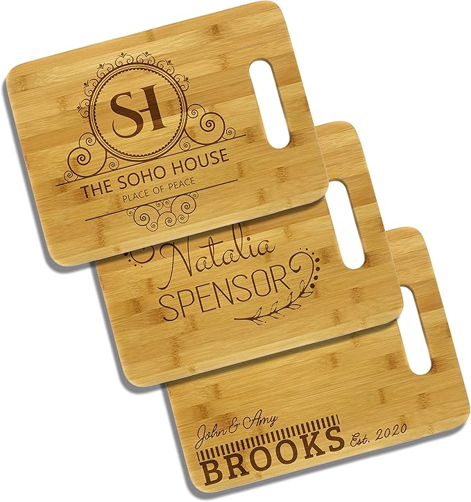 Wooden Bamboo Cutting Board (Laser Engraved), Several Fonts