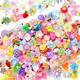 120PCS Mixed Colors Slime Charms Cute Flatback Random Resin Charms Bulk, Slime Accessories Embellishments for Phone Junk Cases, Scrapbooking, Hair Clips &amp; DIY Craft Decoration(Mixed Colors)