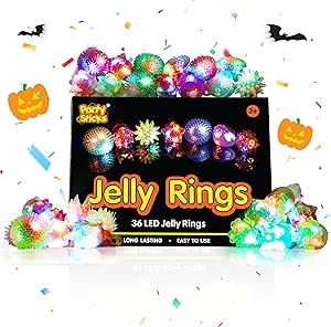 PartySticks Light Up Jelly Rings - 36pk LED Finger Lights Glow Party Favors for Kids, Flashing Glow Rings, Wearable Glow Jewelry and Glow in the Dark Party Supplies for Boys and Girls (Assorted)