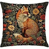 BUJSP William Morris Fox Floral Print Pillow Covers 18x18 Double-Sided,Vintage Cottagecore Fox Animal Floral Decorative Throw Pillow Covers for Home Bedroom Living Room
