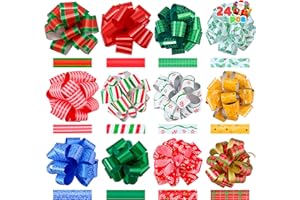 JOYIN 24 PCS Christmas Wrap Ribbon Pull Bows (5" Wide); Easy and Fast Gift Wrapping Accessory for Presents, Bows, Baskets, Wine Bottles Decoration, Xmas Gift Wrapping and Decoration Present