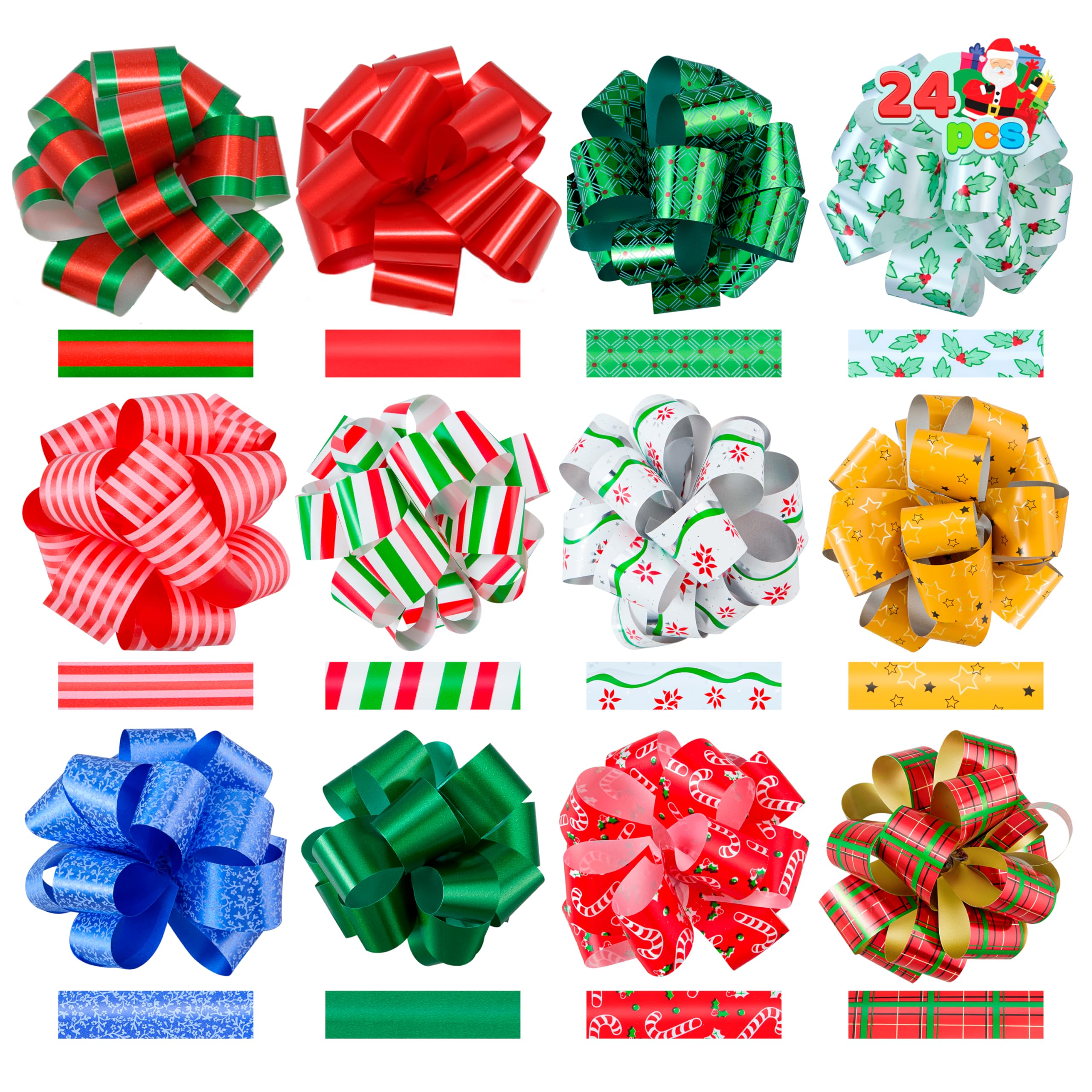 Photo 1 of JOYIN 24 PCS Christmas Wrap Ribbon Pull Bows (5" Wide); Easy and Fast Gift Wrapping Accessory for Presents, Bows, Baskets, Wine Bottles Decoration, Xmas Gift Wrapping and Decoration Present