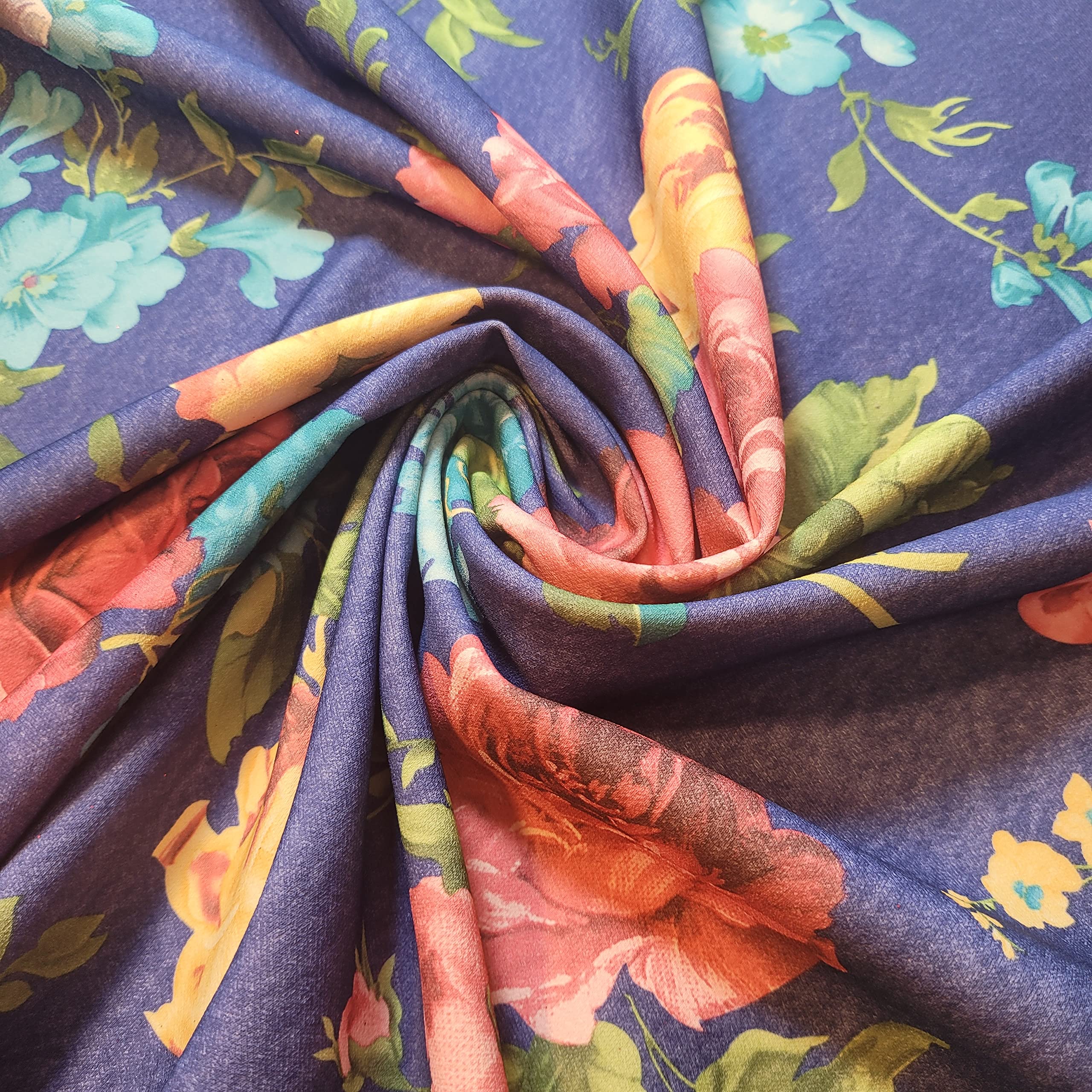 Plain & Printed Scuba Crepe Jersey Stretch Spandex Fabric – Dressmaking Material for Casual & Formal Wear | 58" (150cm) Wide | Sold Per Meter (Pre-Cut Lengths) (Denim Rose Forest)