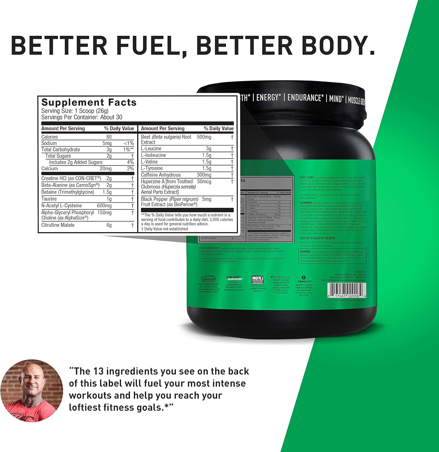 Pre JYM Pre Workout Powder - BCAAs, Creatine HCI, Citrulline Malate, Beta-Alanine, Betaine, and More | JYM Supplement Science | Natural Island Punch Flavor, 30 Servings: Health & Personal Care