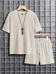 RoseSeek Men's 2 Piece Outfits Textured Drop