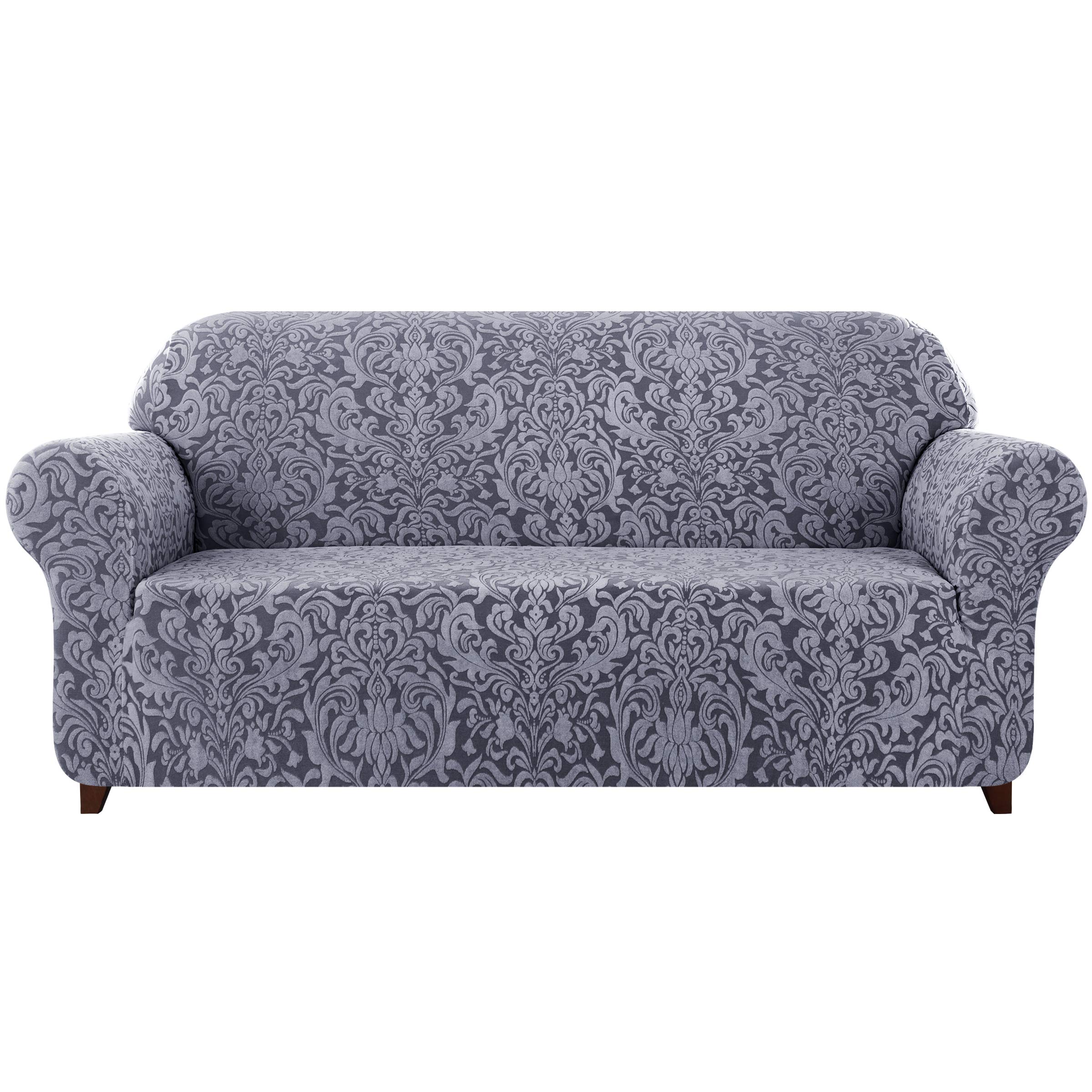 subrtex 1-Piece Damask Sofa Slipcover 1,2,3 Seater Jacquard Sofa Cover High Elastic Stretch Furniture Protector (Loveseat, Grey Pattern)