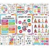 Decorably 15 Vibrant Bible Posters for Classroom, Sunday School, 11x14in | Educational vibrant bible posters for kids, matte-laminated christian classroom decor for sunday school and bulletin boards