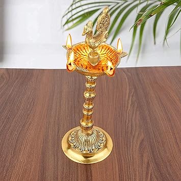 DreamKraft Metal Diya Oil Lamp (10x3.5x2.5 in, Gold)