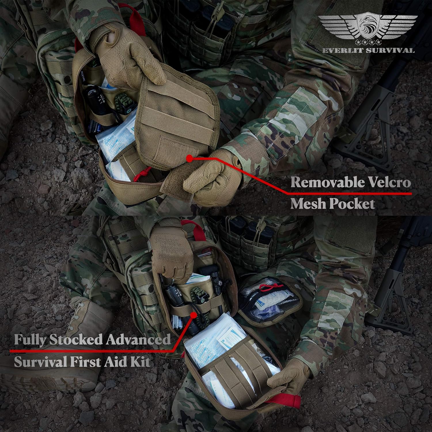 Everlit Survival Upgraded Survival First Aid Kit Emergency Gear Trauma Kit with 1000D Nylon Laser Cut Tactical EMT Pouch for Outdoor, Camping, Hunting, Hiking, Earthquake, Home, Office (Black): Health & Personal Care
