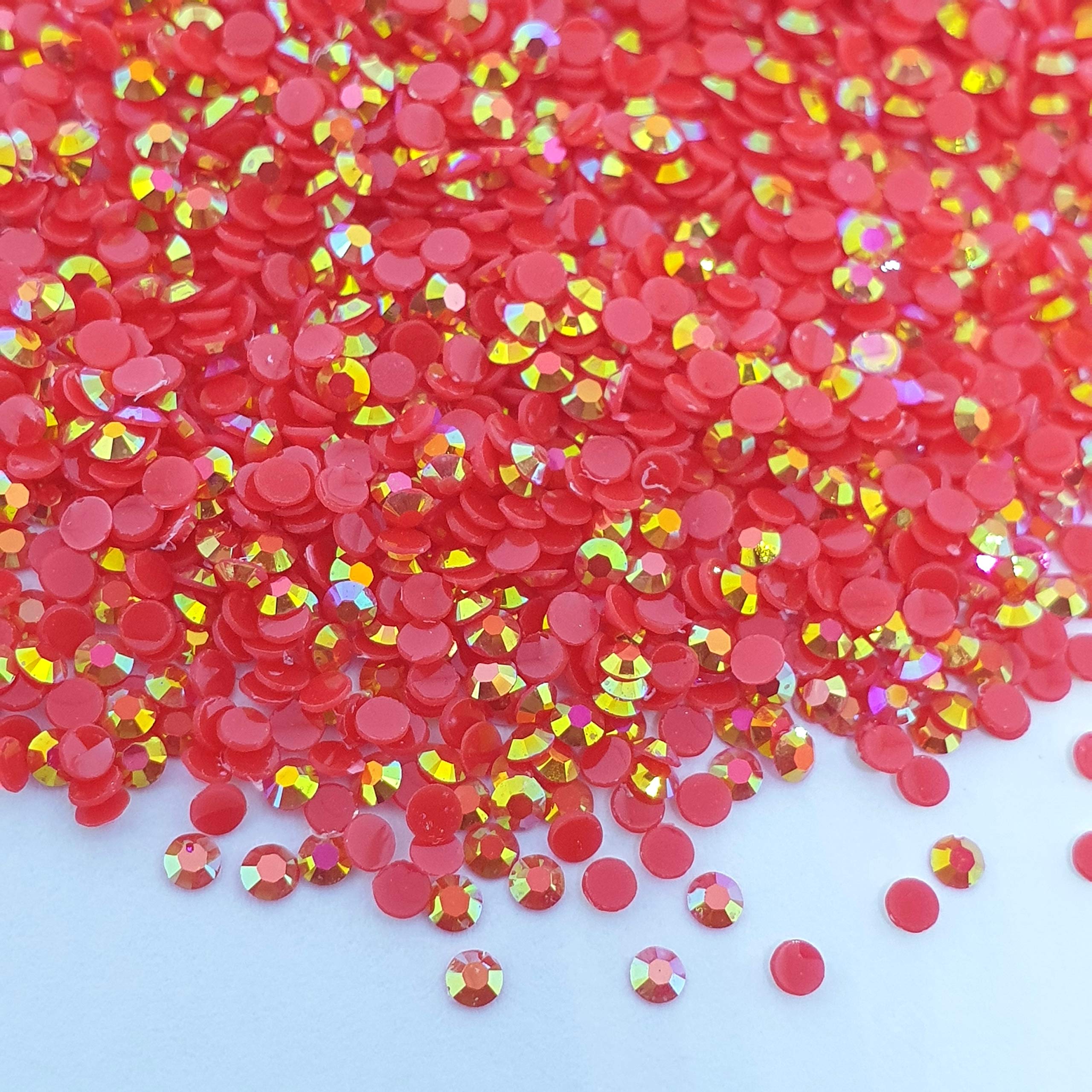 MajorCrafts 2000pcs 5mm ss20 Jelly AB Flat Back Round 14 Facets Resin Rhinestones Arts and Crafts Embellishment Gems (Bright Red AB C72)