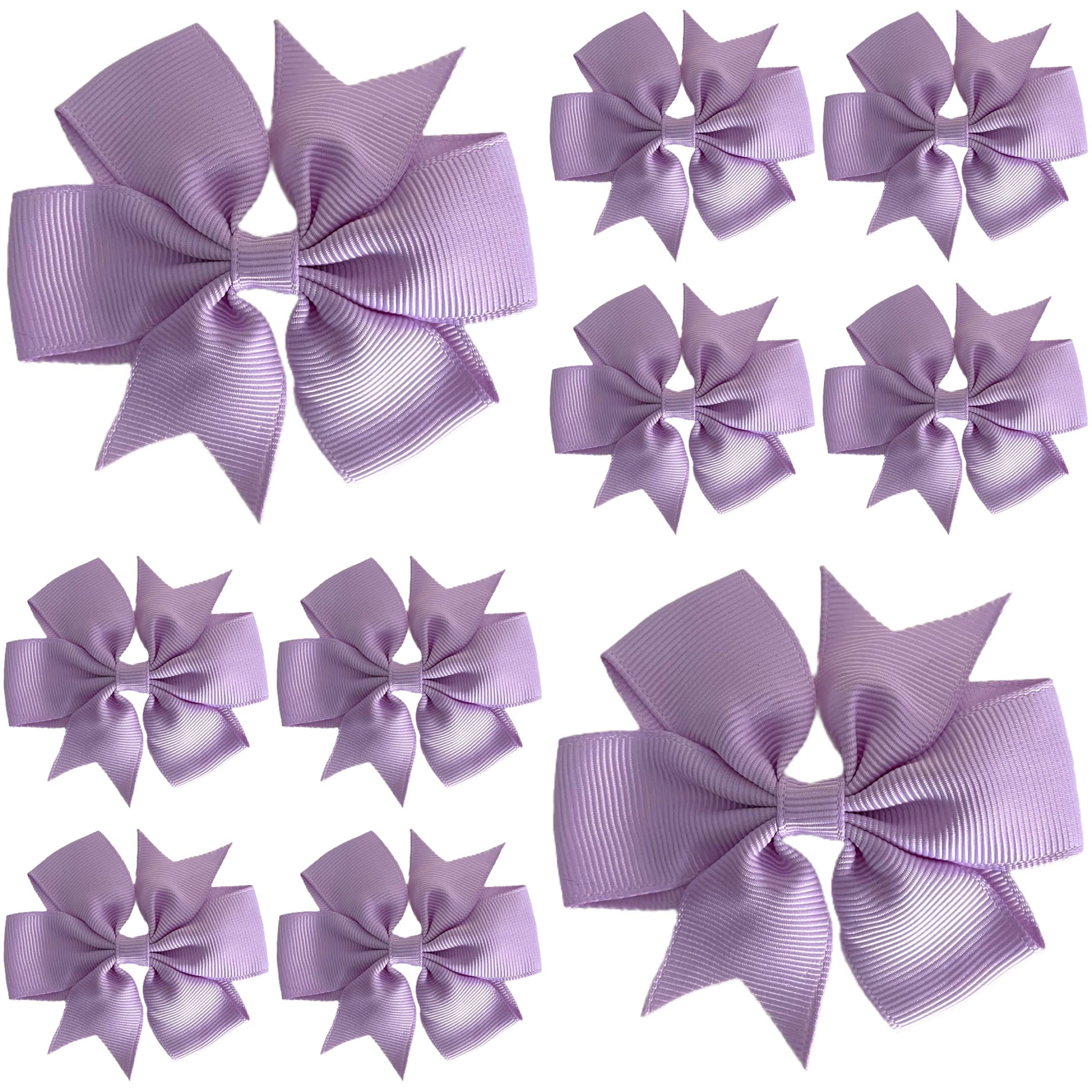 10pcs Lilac Hair Bows Clips Slides Grips 3" inch Pinwheel Solid Vibrant Colour Girls Hairbows