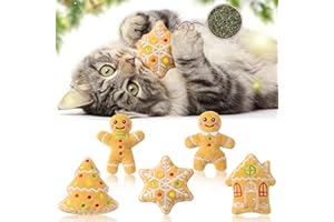 MALLMALL6 Catnip Toys for Cat - 5Pcs Christmas Gingerbread Catmint Interactive Cat Toy for Indoor Kitten, Soft Kitty Supplies, Kitten Teething Chew Kick Toy Set, Pet Xmas Gifts for Kitty Lover