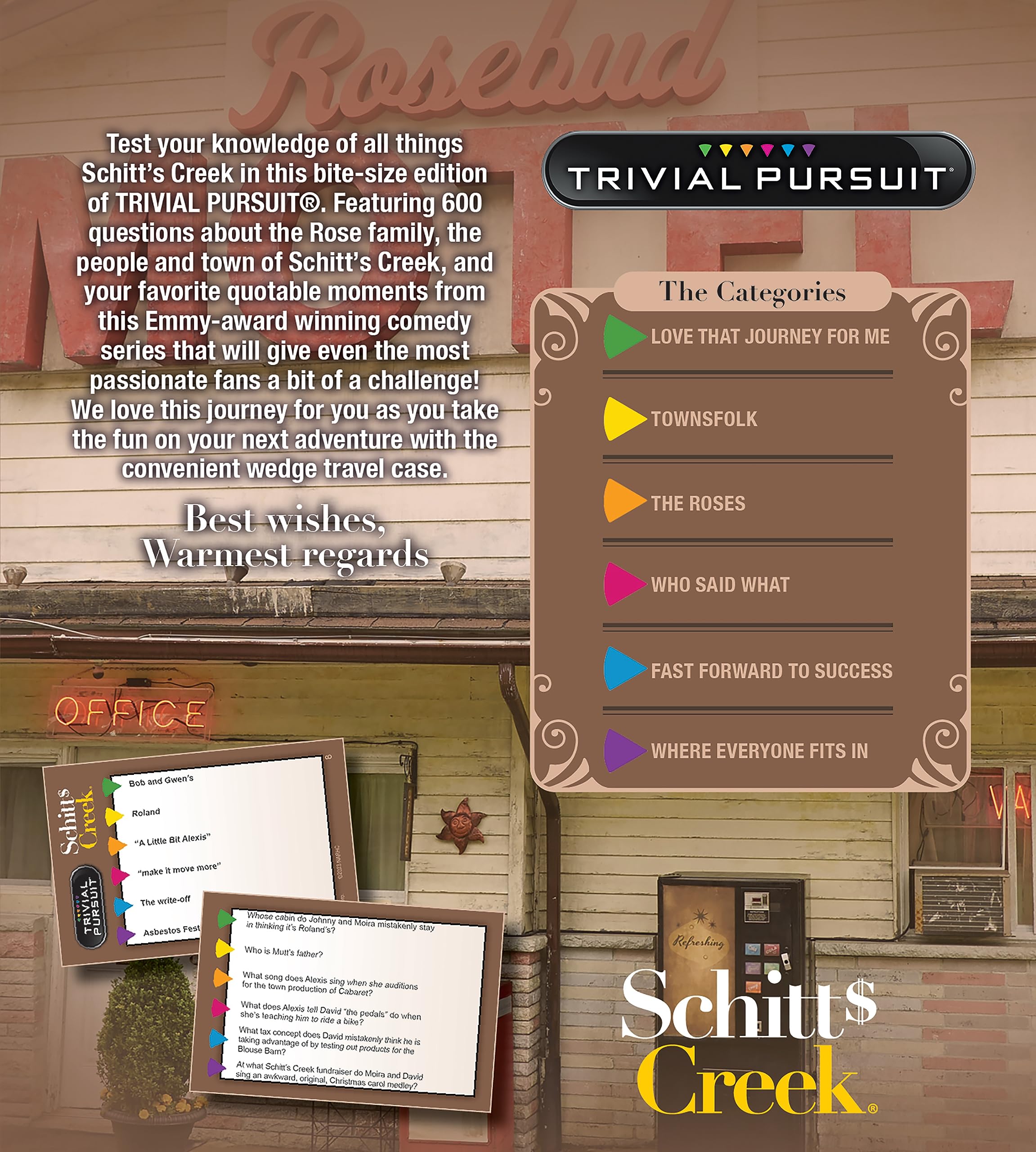 USAOPOLY Trivial Pursuit Schitt's Creek Edition | Trivia Game Questions from Schitt's Creek | 600 Questions & Die in Travel Container | Officially Licensed Schitt's Creek Game