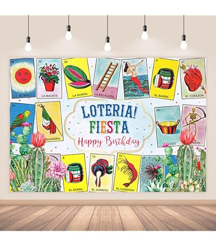 Loteria Birthday Backdrop - Mexican Fiesta Party Decor Photography Background