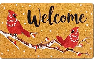 Mindsoft Cardinal Doormat Winter Bird Welcome Door mat Plum Blossom Rug for Front Door Rug Home Indoor Holiday Christmas Decoration 18 x 30 inch
