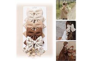 Hair Bows with Hair Clips for Girls Toddler Baby,Handmade 5" Flower Print Embroider Big Bows,FANCY CLOUDS Boutique Hair Accessorioes Gifts for School Kids