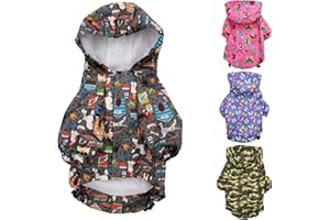 FUNNYDOGCLOTHES for Small Pet Cat Dog Raincoat Hoodie Coat Waterproof Rain Jacket Rainwear (M: Length - 14", Grey)