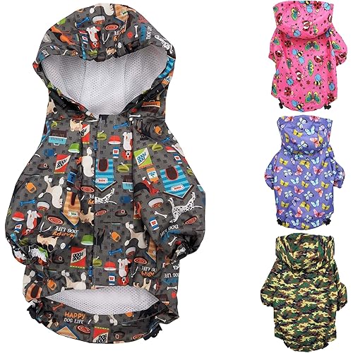 for Small Pet Cat Dog Raincoat Hoodie Coat Waterproof Rain Jacket Rainwear (S: Length - 12", Grey)