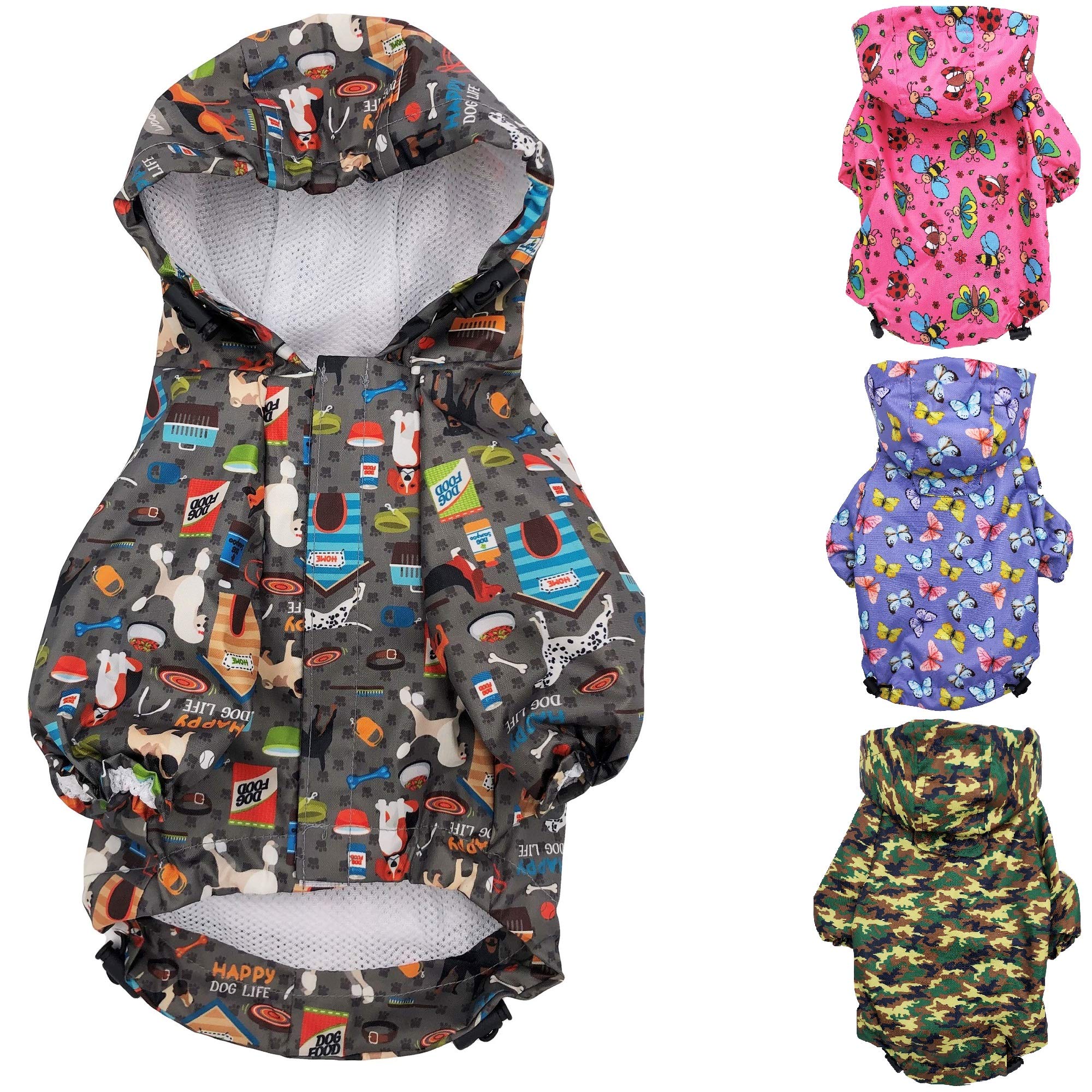 for Small Pet Cat Dog Raincoat Hoodie Coat Waterproof Rain Jacket Rainwear (L: Length - 16", Grey)