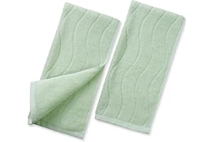Jacquotha Hand Towels 2 Pack - Sage Green Wavy Striped Hand Towels for Bathroom, 100% Natural Cotton Soft Absorbent Decorative, 13x29 Inches