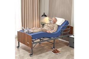 ESHINE Adjustable Bed Frame with Hospital Waterproof Mattress - Wireless Remote, Underbed Light, Headboard, 2.5" Wheels, Head & Foot Incline, Mobility Support, Easy Installation, 750 lbs Capacity