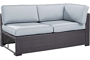 Crosley Furniture Biscayne Outdoor Sectional Loveseat, 2-Person Wicker Patio Couch for Deck, Backyard, Brown with Mist Cushions