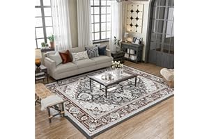 INGEROOM Washable Area Rug, 5x7 Area Rug for Living Room, Soft Area Rug for Bedroom, Vintage Design, Stain Resistant Rugs, TPR Anti-Slip Backing, Non Shedding, Floral Area Rug