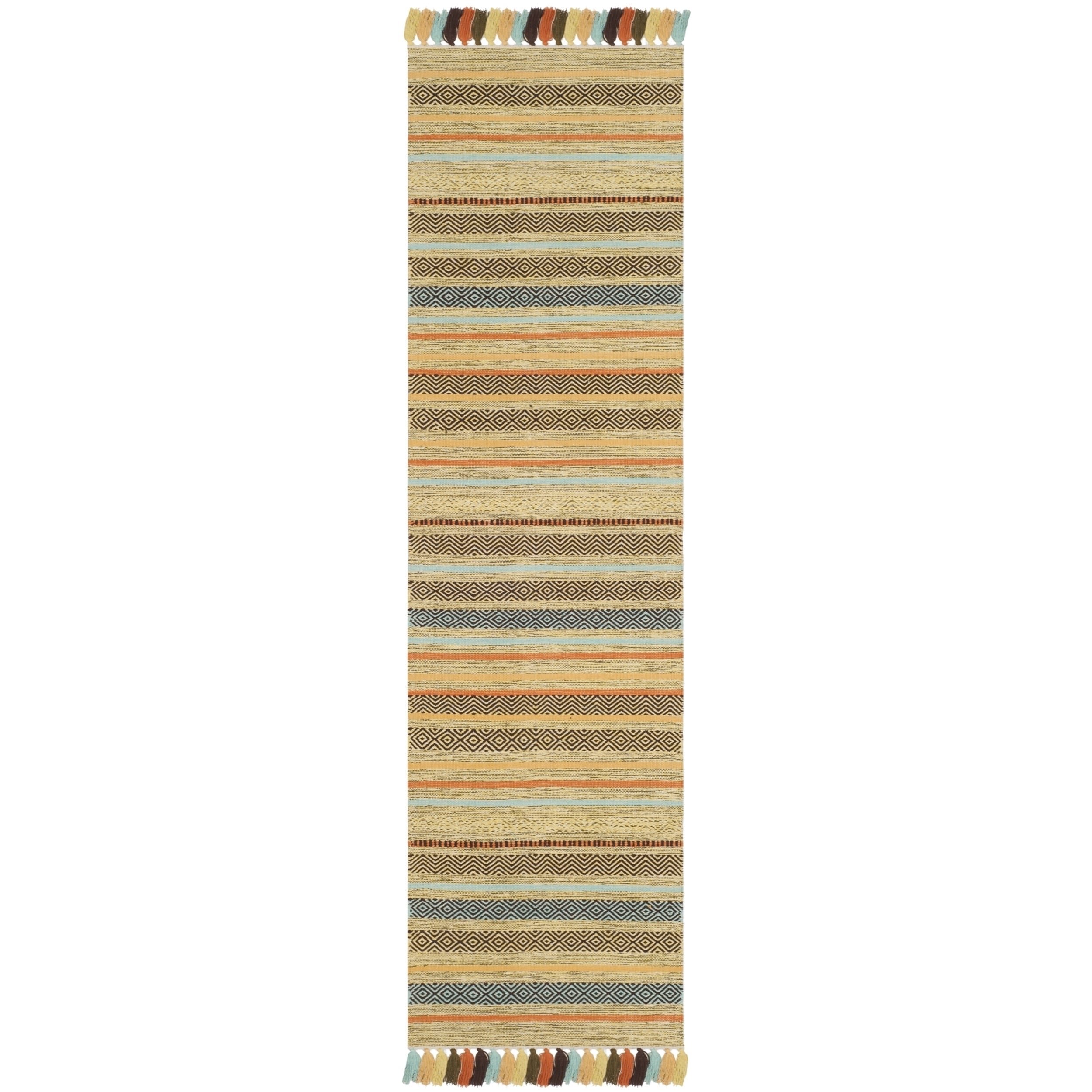 Safavieh Montauk Collection MTK901G Handmade Boho Stripe Fringe Cotton