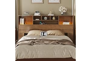 Apicizon King Size Headboard Only, King Bookcase Headboard with Charging Station for Bedroom, Storage Bookcase with USB & 2 Power Outlets, Brown