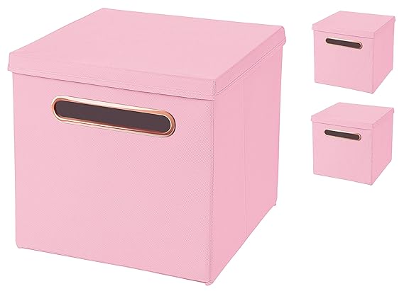 Stick&Shine 3er Set Rosa Faltbox 32,5 x 32,5 x 32,5 cm mit Rosegold Griff Aufbewahrungsbox faltbar, mit Deckel