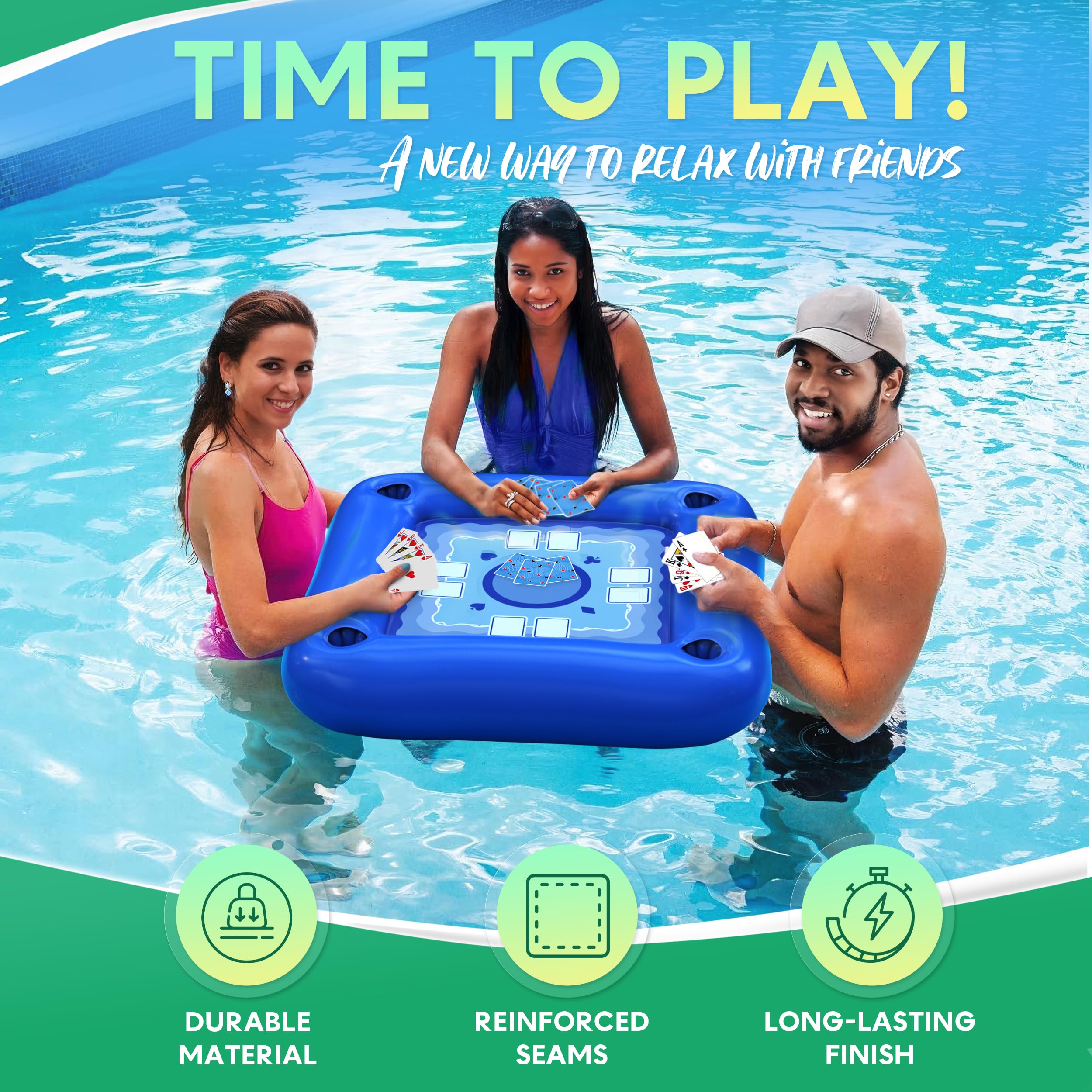 Floating Table for Pool with Cup Holders – Adult Pool Games with Waterproof Cards – Pool Float Games – Perfect for Party, Snacks, Drinks, Hot Tub & Summer Fun