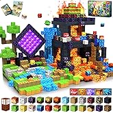 Magnetic Blocks - 300 PCS with Light Up Blocks Dinosaur Volcano Forest Castle Set - Kids Classroom Sensory Toy for Toddlers STEM, Construction Stacking Toy Kids 3+ Boys Girls Christmas Birthday Gifts