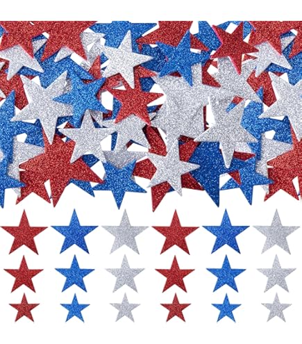 360 Pcs Patriotic Star Stickers - Red White Blue Glitter Foam Stars For July 4th Decorations