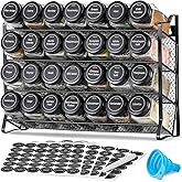 AOZITA Spice Rack Organizer for Cabinet, Spice Organizer with 28 Empty Spice Jars with Black Lids, Funnel, Spice Labels, Seasoning Organizer for Countertop, Cabinet, Kitchen, Pantry, Cupboard