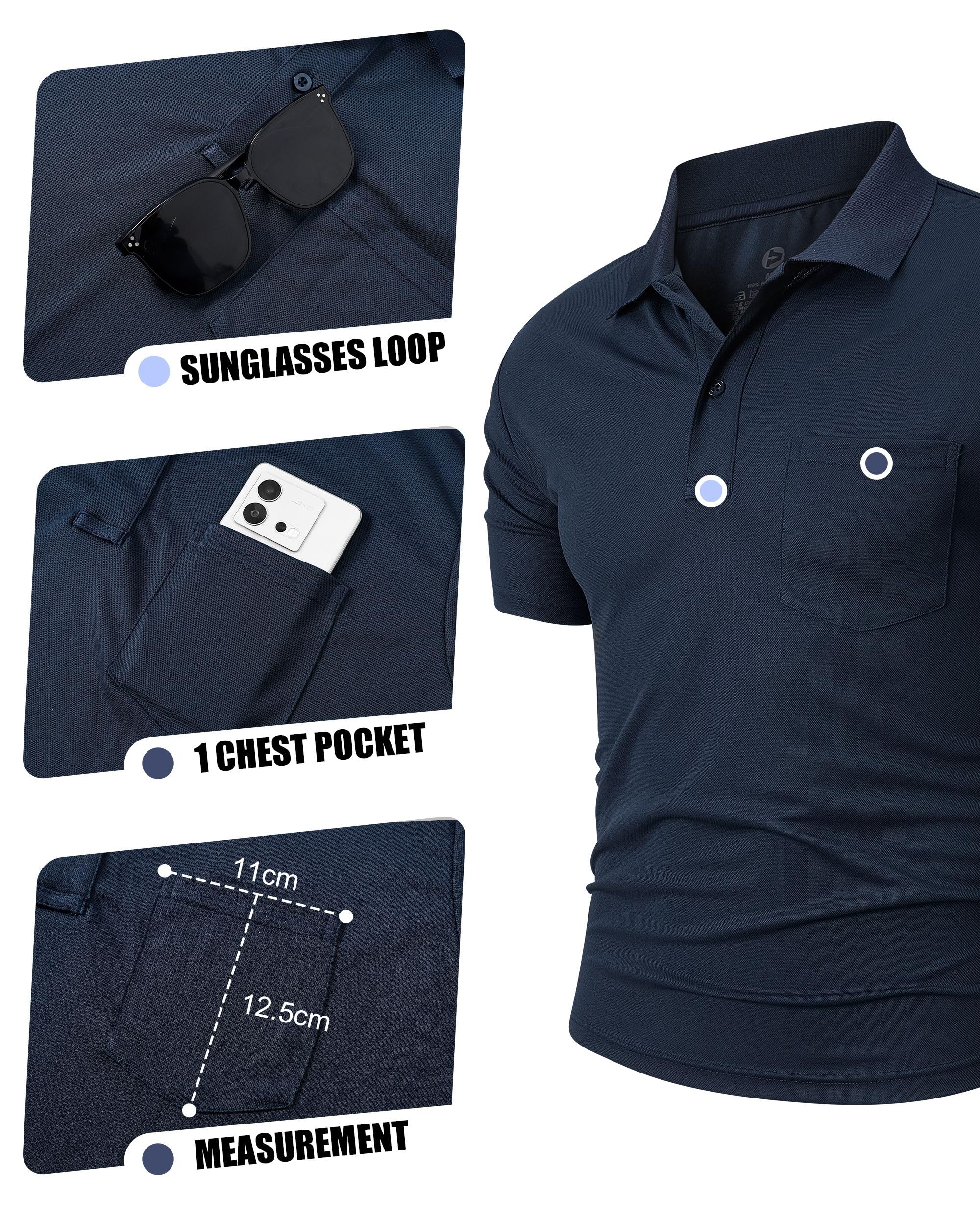 Outdoor Ventures 3er Pack Herren Poloshirt UPF50+ Polohemd mit Brusttasche 3