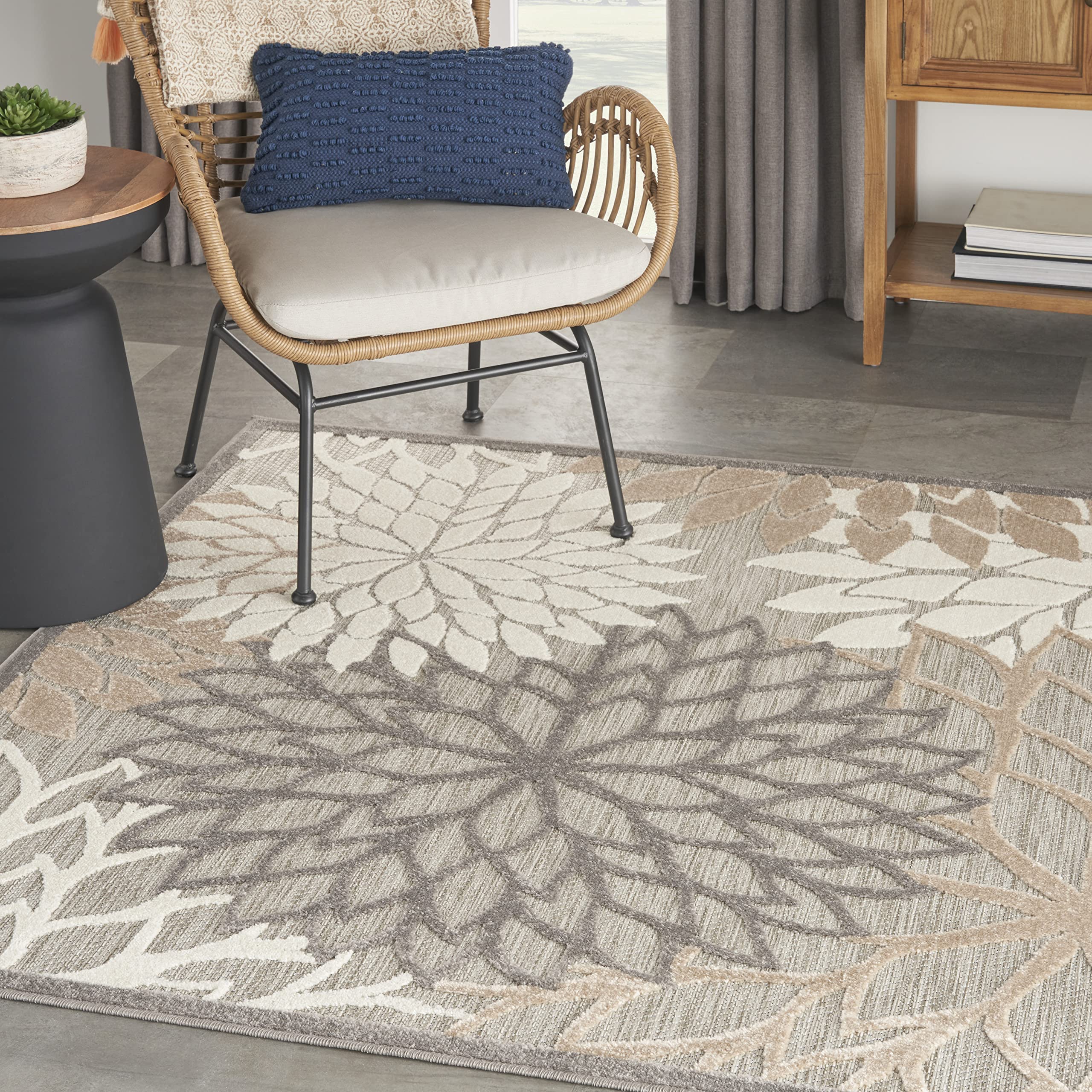 Nourison Home Aloha Natural 5'3" x Square Area Rug - Easy Clean, Non Shedding, Bed Room, Living Room, Dining Room, Kitchen (5' x Square) Image
