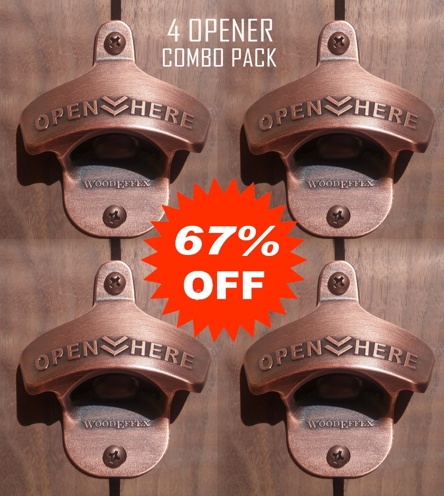 Wall Mount Beer Bottle Opener 4-Pack - Brushed Copper #2