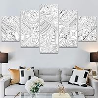 SIGNWIN 5 Panel Canvas Wall Art Modern Art Decorative Elements Fun Geometric Mixed Media Multicolor Patterns for Home Decorations Ready to Hang - 60