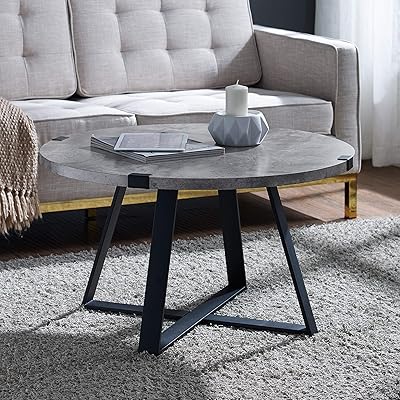 WE Furniture Rustic Farmhouse Round Metal Coffee Accent Table, 30"