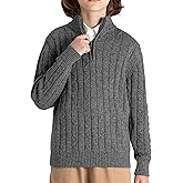 BOBOYOYO Boys Sweater Qurter Zip Pullover 100% Cotton Cable Knit Sweater Casual Long Sleeve Turtleneck for Kids 3-16 Years