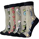 Cityelf 5 Pack Women Sheer Socks Summer Ruffle Thin Cool Footwear See Through Silky Lace Ankle Cute Stocking