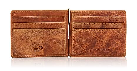 Schwarz Stein Büffel Leder Geldklammer RFID Slim ohne Münzfach Braun