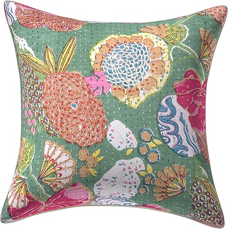 Amazon Co Jp Khanta手作りクッションカバーサイズ16 X 16インチ枕khantaクッションカバー 家庭装飾ハンドメイドkantha 枕カバー Kanthaクッション Pillow Cases インドのクッションカバー ソファクッションカバー ホーム キッチン