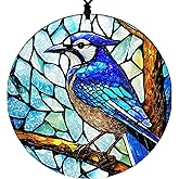 Blue Jay Christmas Ornament - Bird Home Decor Featuring Faux Stained Glass Embossed Design - 2026 Acrylic Disc Decoration for Tree - Unique Bird Lover Gift from Cranberry Collective