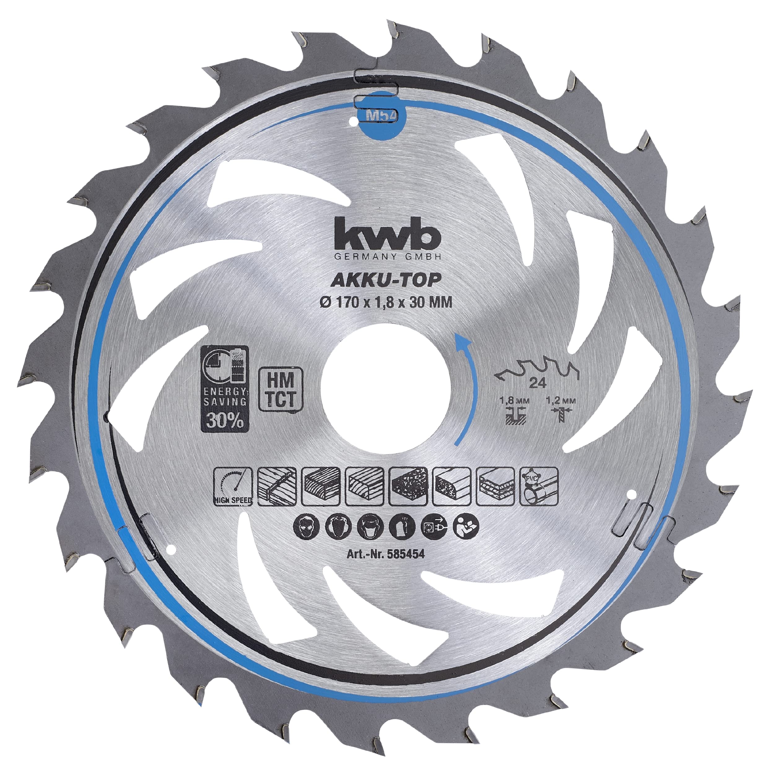 kwb 170mm Circular Saw Blade for Smooth Cuts, Ideal for Cordless Tools, Suitable for Soft and Hardwood, Plywood, and Chipboard