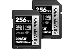 Lexar 256GB (2-PK) Professional Silver PRO SD Card, UHS-II, C10, U3, V60, Full HD, 4K, Up to 280MB/s Read SDXC Memory Card, f