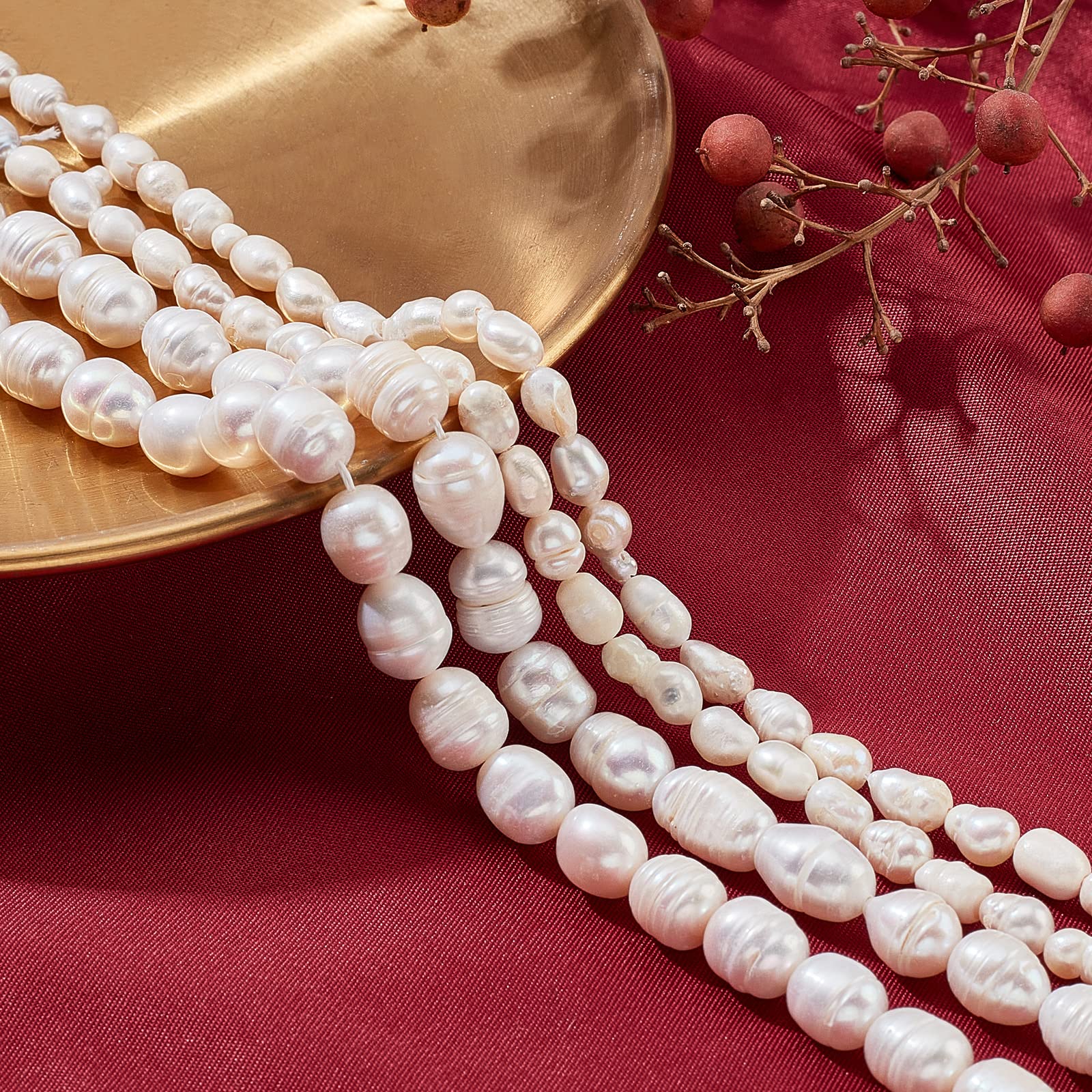 NBEADS 4 Strands About 134 Pcs Natural Culd Freshwater Pearl Beads, 2 Size Rice Shape White Freshwater Loose Pearl Charms for Earrings Pendant Jewelry Making — image 1