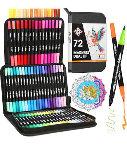 Amazon.com: ZENO Dual Tip Markers, No Bleed Fine and Brush Pens