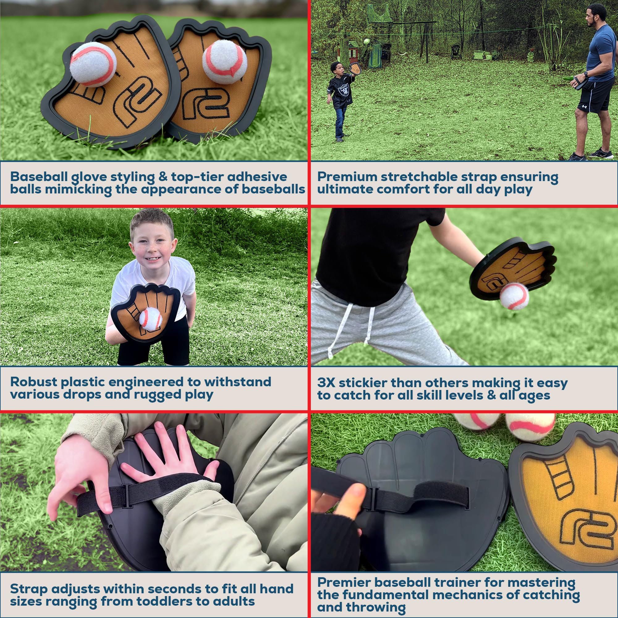 Toss and Catch Ball Game Set - Easy to Use Sticky Balls & Beginner Baseball Training Glove - Premium Toy Paddle Fits All Hand Sizes From Toddlers to Teens & Adults - Fun Gift Idea for Boys and Girls